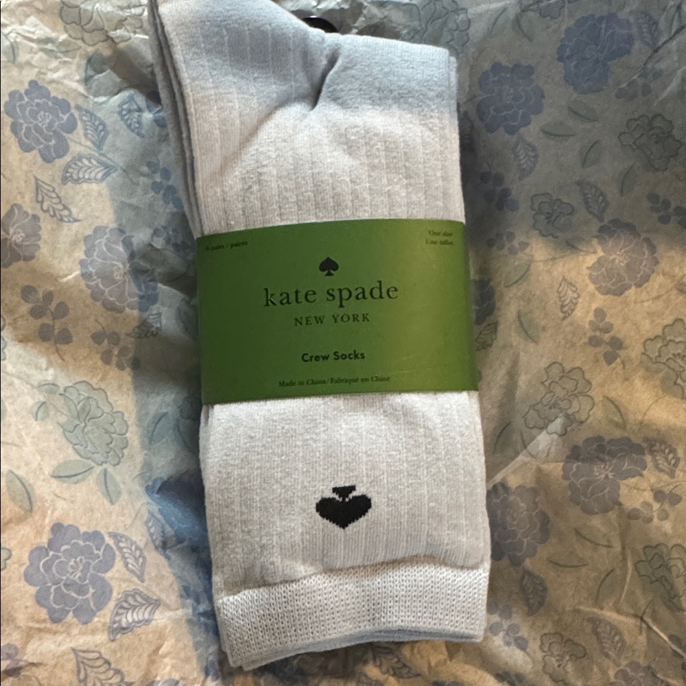 NWT Kate Spade Crew Socks 6 Pairs Blue Heart Mid Calf - Picture 3 of 5